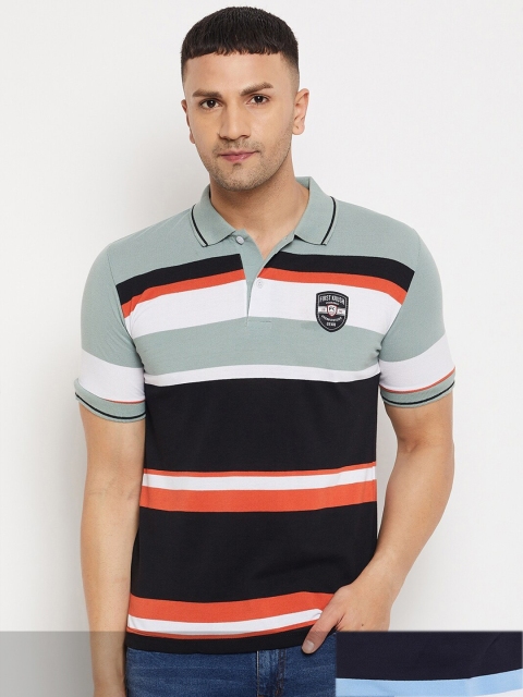 

FirstKrush Men Grey & Pink Pack Of 2 Striped Polo Collar Cotton T-shirt