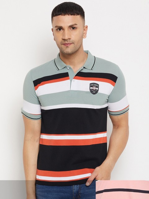 

FirstKrush Men Grey & Pink 2 Striped Polo Collar T-shirt