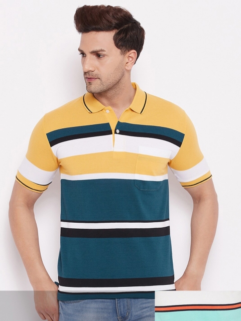 

FirstKrush Pack Of 2 Men's Cotton Striped Half Sleeves Polo Collar T-shirt, Yellow