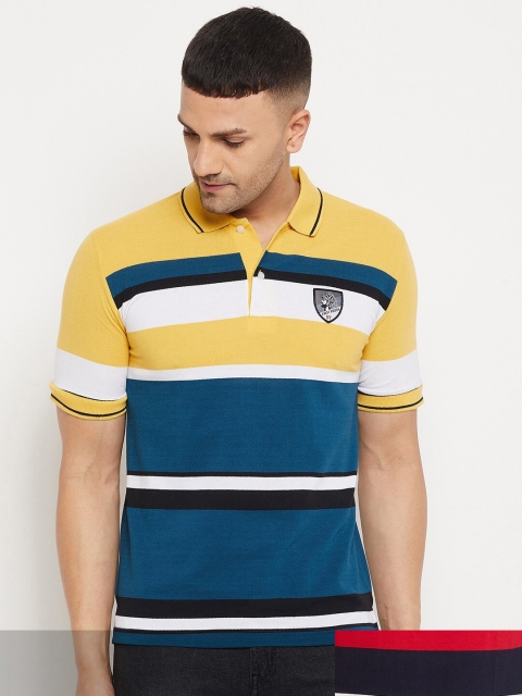 

FirstKrush Men Yellow & Red Pack Of 2 Striped Polo Collar Cotton T-shirt