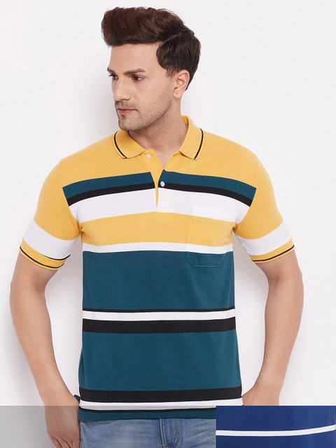 

FirstKrush Men Yellow & Orange Pack of 2 Striped Polo Collar T-shirts