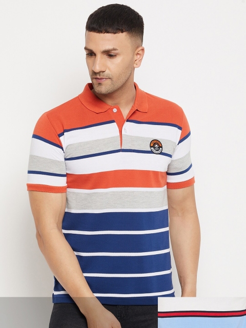 

FirstKrush Pack Of 2 Men's Cotton Striped Half Sleeves Polo Collar T-shirt, Coral