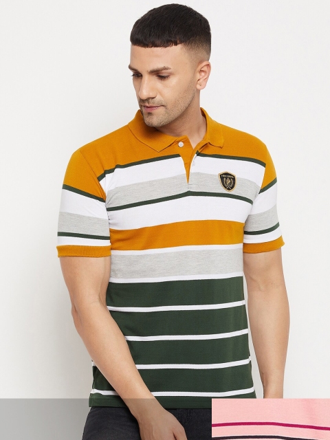 

FirstKrush Pack Of 2 Men's Cotton Striped Half Sleeves Polo Collar T-shirt, Mustard