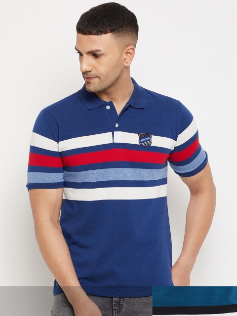 

FirstKrush Men Blue & Yellow Pack of 2 Striped Polo Collar T-shirts