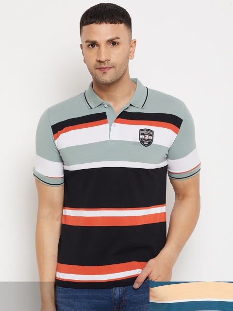 

FirstKrush Men Grey & Blue Pack of 2 Striped Polo Collar T-shirts