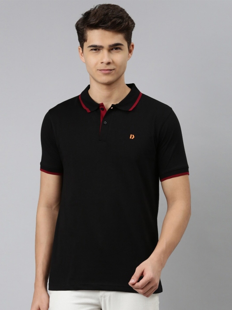

DIXCY SCOTT Men Black & Red Polo Collar Cotton T-shirt