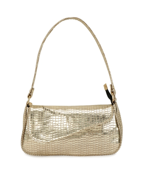 

ZEVORA Gold-Toned Textured PU Structured Shoulder Bag