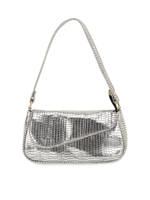 

ZEVORA Silver-Toned Textured PU Bowling Shoulder Bag with Quilted