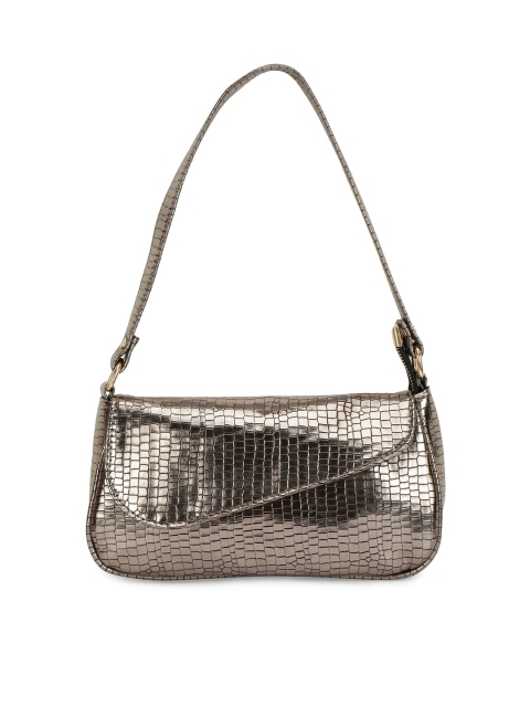 

ZEVORA Gunmetal-Toned PU Swagger Handheld Bag, Metallic