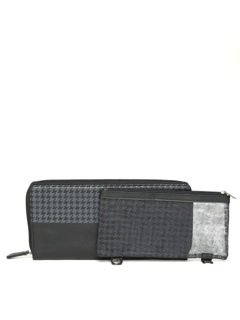 

Baggit Men Black Houndstooth Print Zip-Around Wallet with Passport Holder