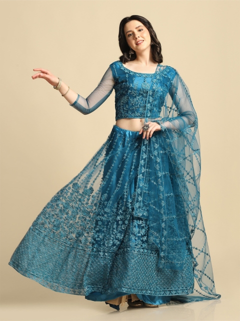 

Warthy Ent Turquoise Blue Semi-Stitched Lehenga And Unstitched Blouse With Dupatta