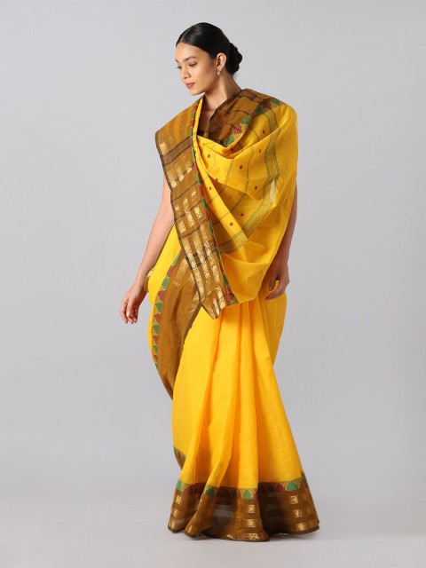 

Taneira Yellow & Green Zari Pure Cotton Saree
