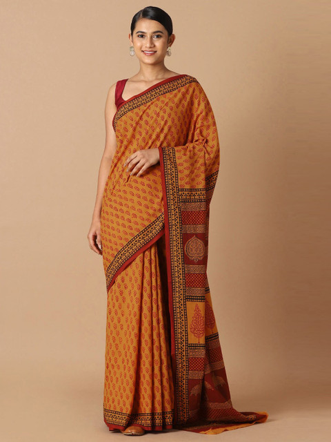 

Taneira Yellow & Red Floral Pure Cotton Bagh Saree