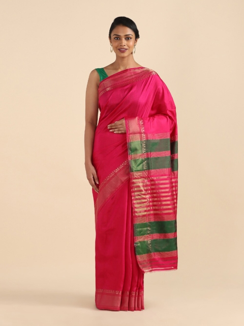 

Taneira Pink & Green Zari Pure Silk Saree