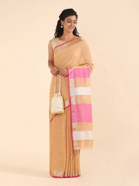

Taneira Beige & Pink Zari Pure Cotton Saree