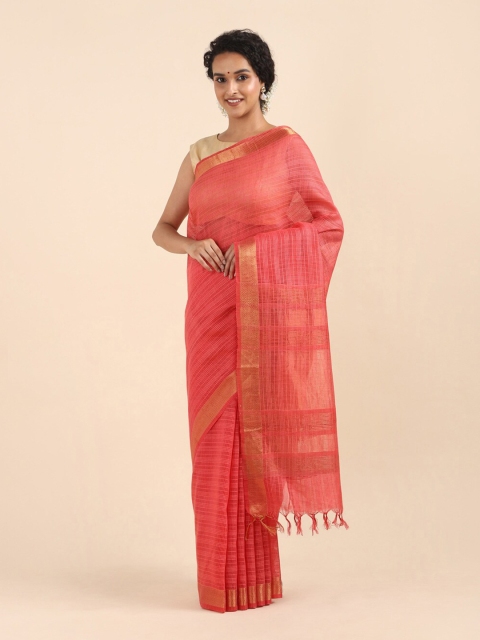 

Taneira Red & Gold-Toned Woven Design Zari Pure Silk Saree