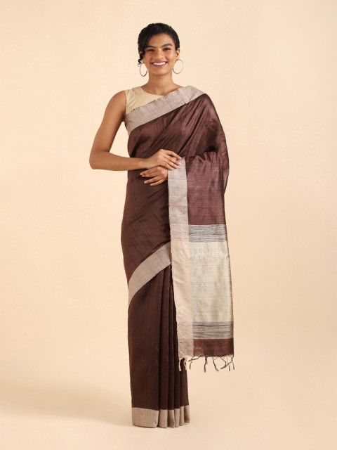 

Taneira Brown & Beige Pure Silk Bhagalpuri Saree