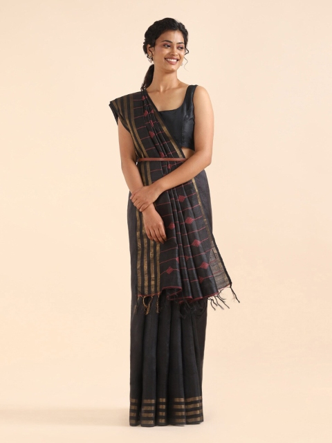 

Taneira Black & Pink Zari Pure Silk Bhagalpuri Saree