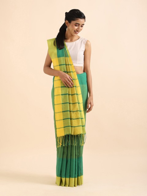 

Taneira Green & Yellow Pure Cotton Bengal Saree