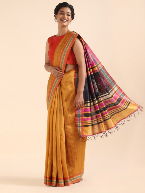 

Taneira Orange & Pink Zari Pure Silk Bhagalpuri Saree