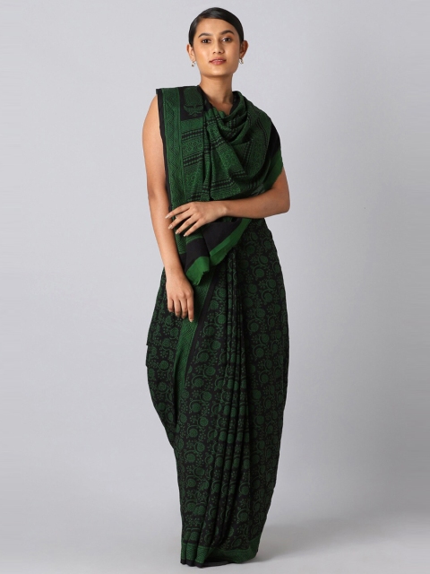 

Taneira Green & Black Floral Pure Cotton Bagh Saree