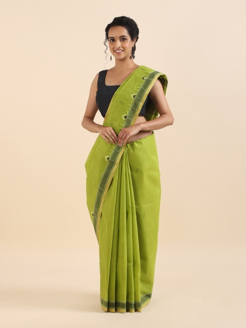 

Taneira Green & Grey Woven Design Zari Pure Cotton Saree