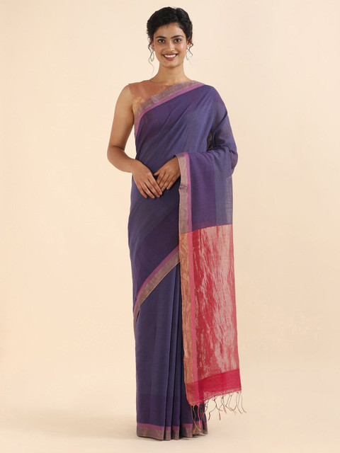 

Taneira Blue & Pink Zari Linen Blend Saree