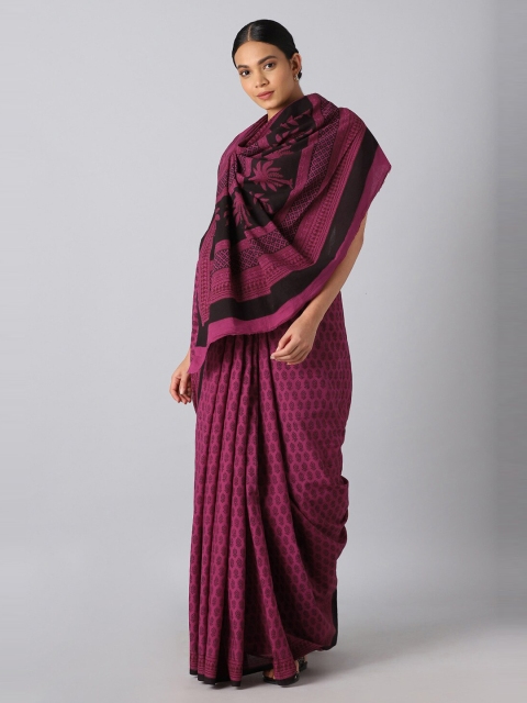 

Taneira Pink & Black Floral Pure Cotton Bagh Saree