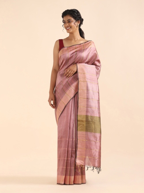 

Taneira Lavender Striped Zari Pure Silk Bhagalpuri Saree