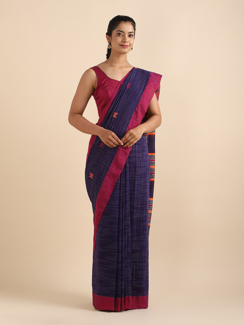 

Taneira Blue & Pink Checked Pure Cotton Saree