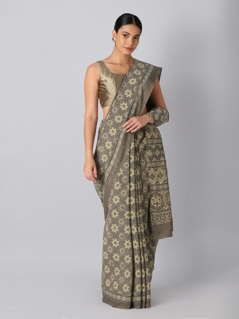 

Taneira Olive Green Ethnic Motif Pure Cotton Saree