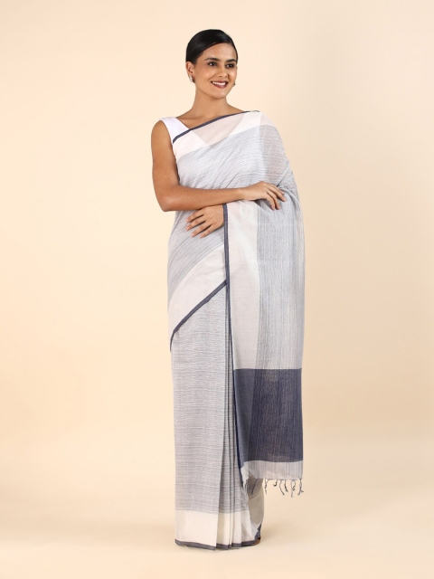 

Taneira Grey & White Striped Pure Cotton Saree