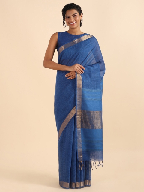 

Taneira Blue & Gold-Toned Zari Pure Silk Saree