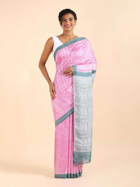 

Taneira Pink & Grey Pure Silk Saree