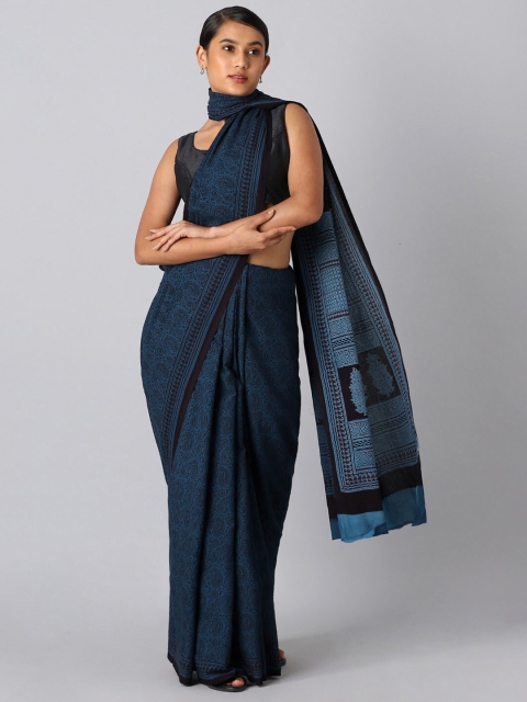 

Taneira Blue & Black Paisley Pure Cotton Bagh Saree