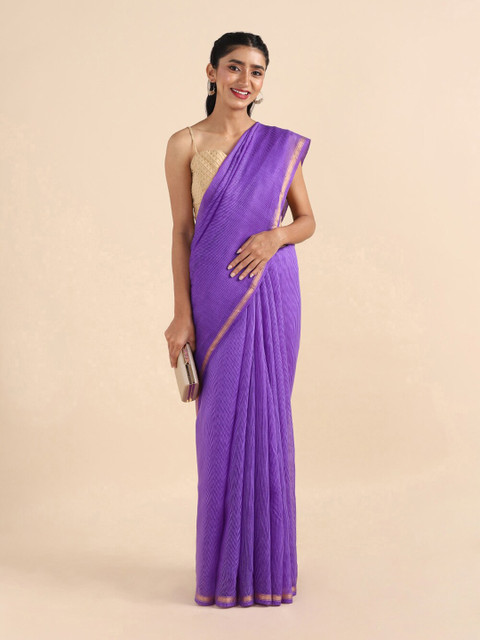 

Taneira Purple & Gold-Toned Striped Zari Pure Silk Saree