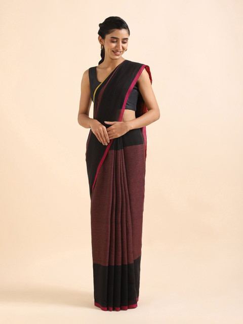 

Taneira Black & Pink Striped Pure Cotton Saree