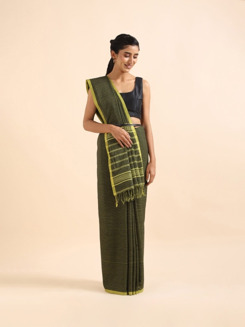 

Taneira Green & Black Striped Pure Cotton Saree