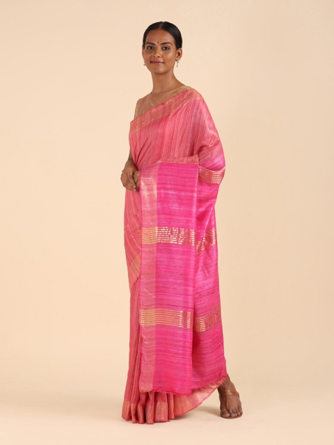 

Taneira Pink & Gold-Toned Woven Design Zari Pure Silk Bhagalpuri Saree