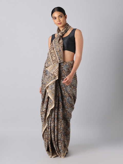 

Taneira Grey & Brown Floral Pure Cotton Saree