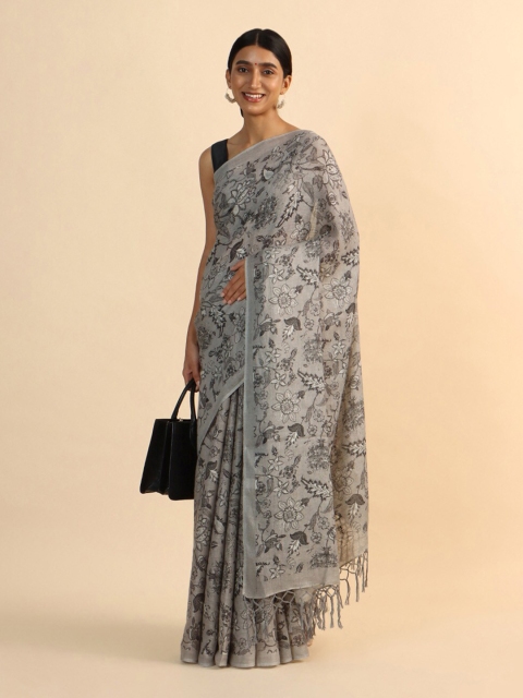 

Taneira Grey & Black Floral Pure Linen Saree