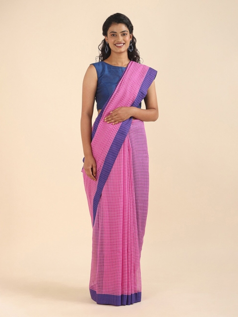 

Taneira Purple & Pink Checked Pure Cotton Saree