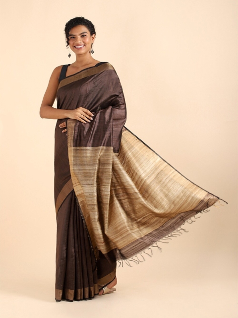 

Taneira Brown & Beige Zari Pure Silk Bhagalpuri Saree