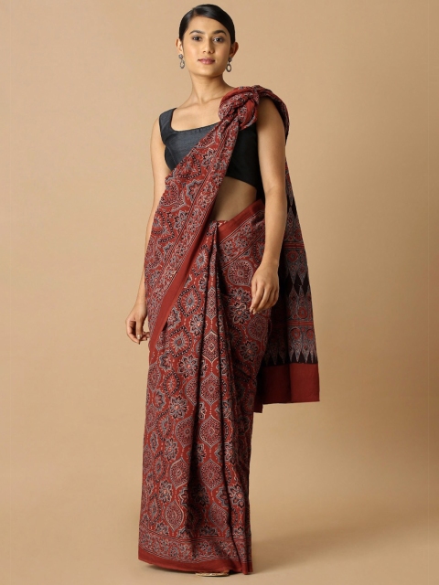 

Taneira Red & Grey Floral Pure Cotton Saree