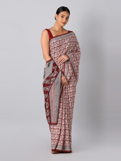 

Taneira Red & White Floral Pure Cotton Bagh Saree