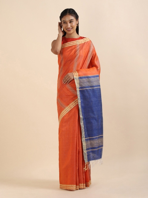 

Taneira Orange & Orange Striped Zari Pure Silk Bhagalpuri Saree