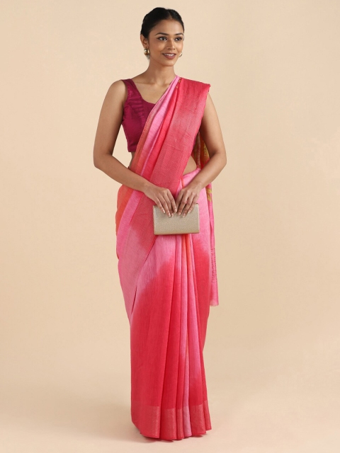 

Taneira Pink Floral Zari Linen Blend Saree