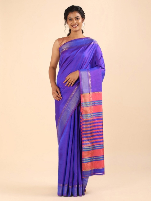 

Taneira Blue & Gold-Toned Zari Pure Silk Saree