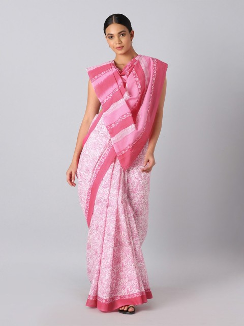 

Taneira Pink & Off White Paisley Pure Cotton Saree