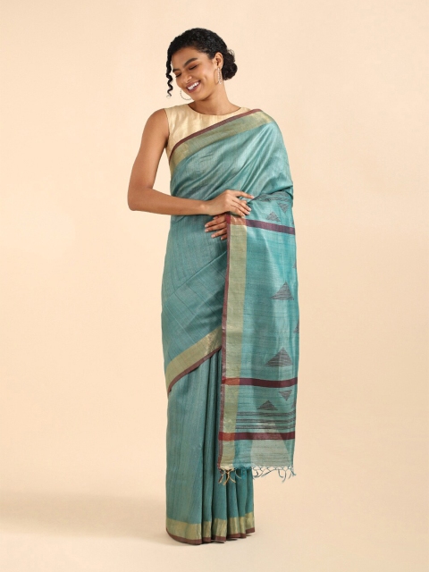 

Taneira Blue & Purple Zari Pure Silk Bhagalpuri Saree